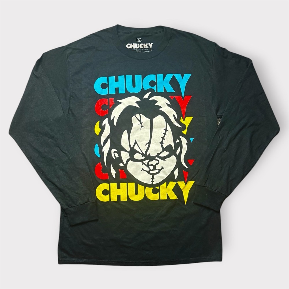 Chucky Horror Movie Graphic Long Sleeve‎ Shirt Black Mens Large Child's Play Tee